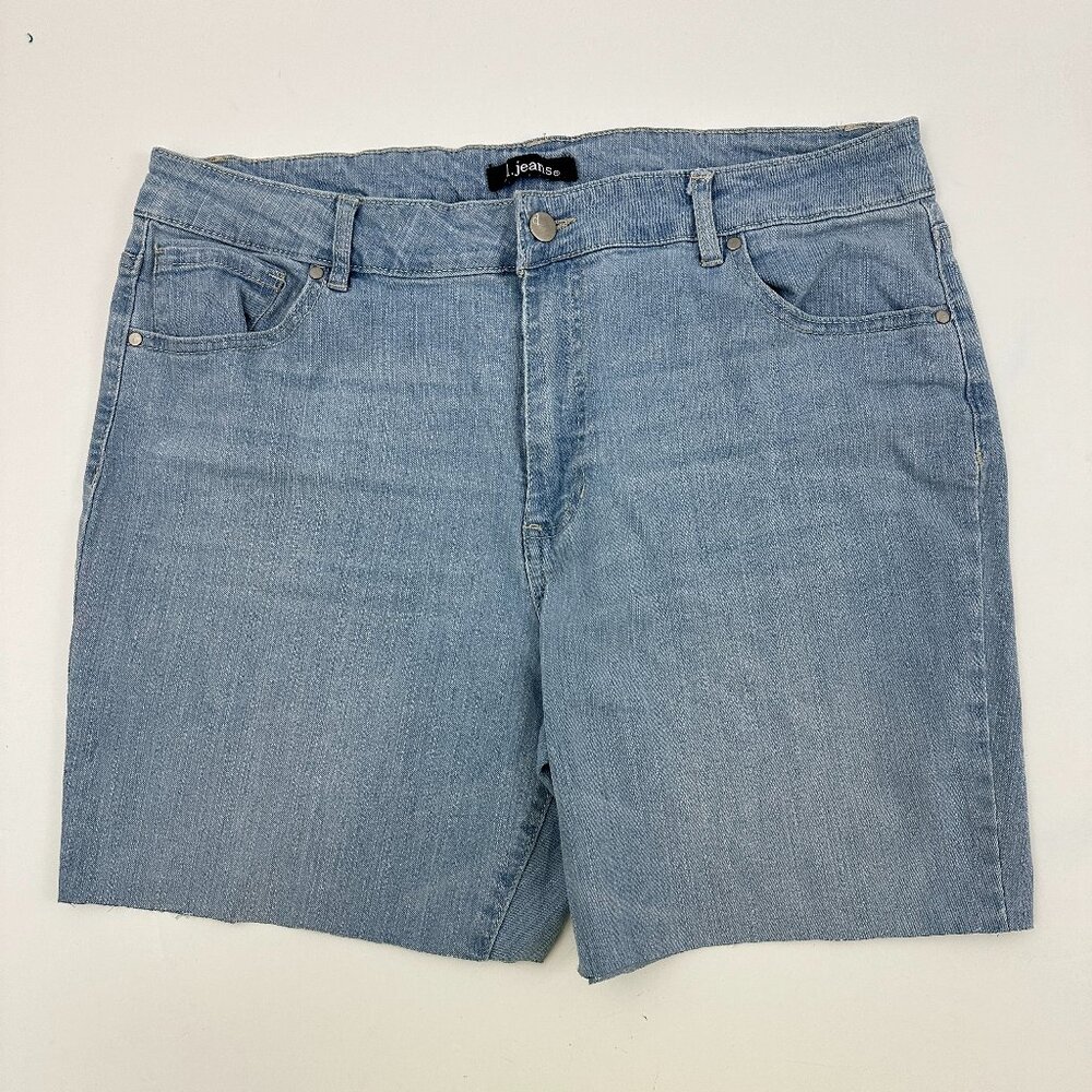 D. Jeans Jean Shorts Women 16 Blue‎ Raw Hem Medium Wash Denim 6.5" Inseam